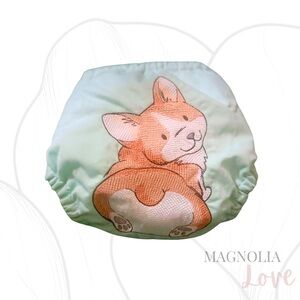 🐾 NWOT Light Green Teal Corgi Diaper Cover w/ Embroidered Corgi Butt